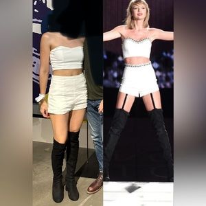Taylor Swift 1989 Eras Halloween - White Bandeau Top and High Waisted Shorts XS
